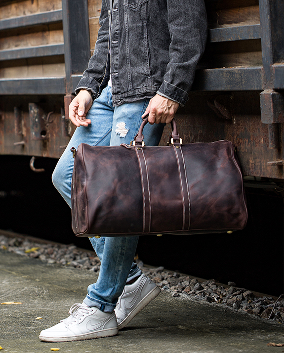 Timeless Style Handmade Leather Duffle Bag Men Overnight Bag 