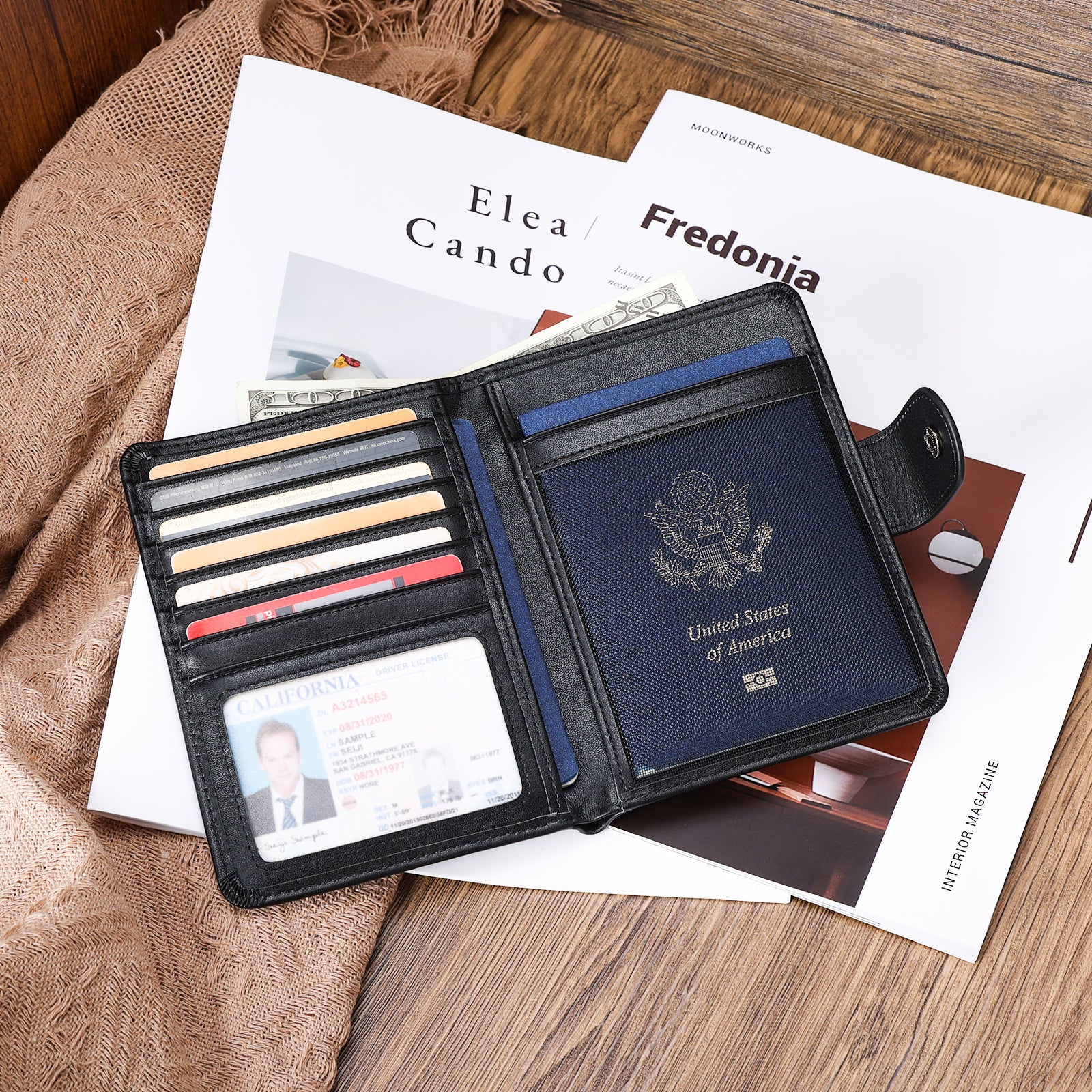 Black Passport holder for Men, Men's Eco Leather cover for Documents,  Stylish designer case Travel Accessories : Handmade Products 