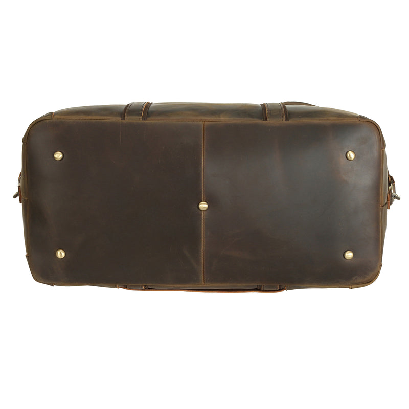 22" Full Grain Leather Travel Bag 42L Weekender Overnight Carry on Bag (Bottom)