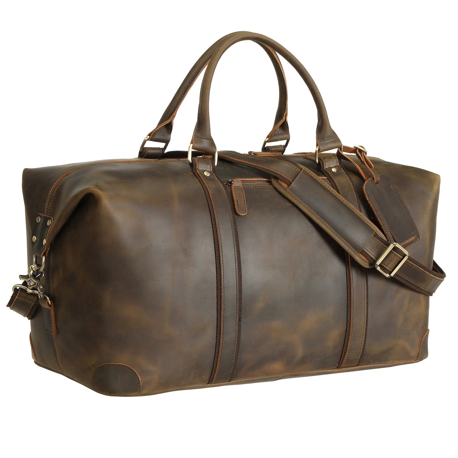 22" Full Grain Leather Travel Bag 42L Weekender Overnight Carry on Bag