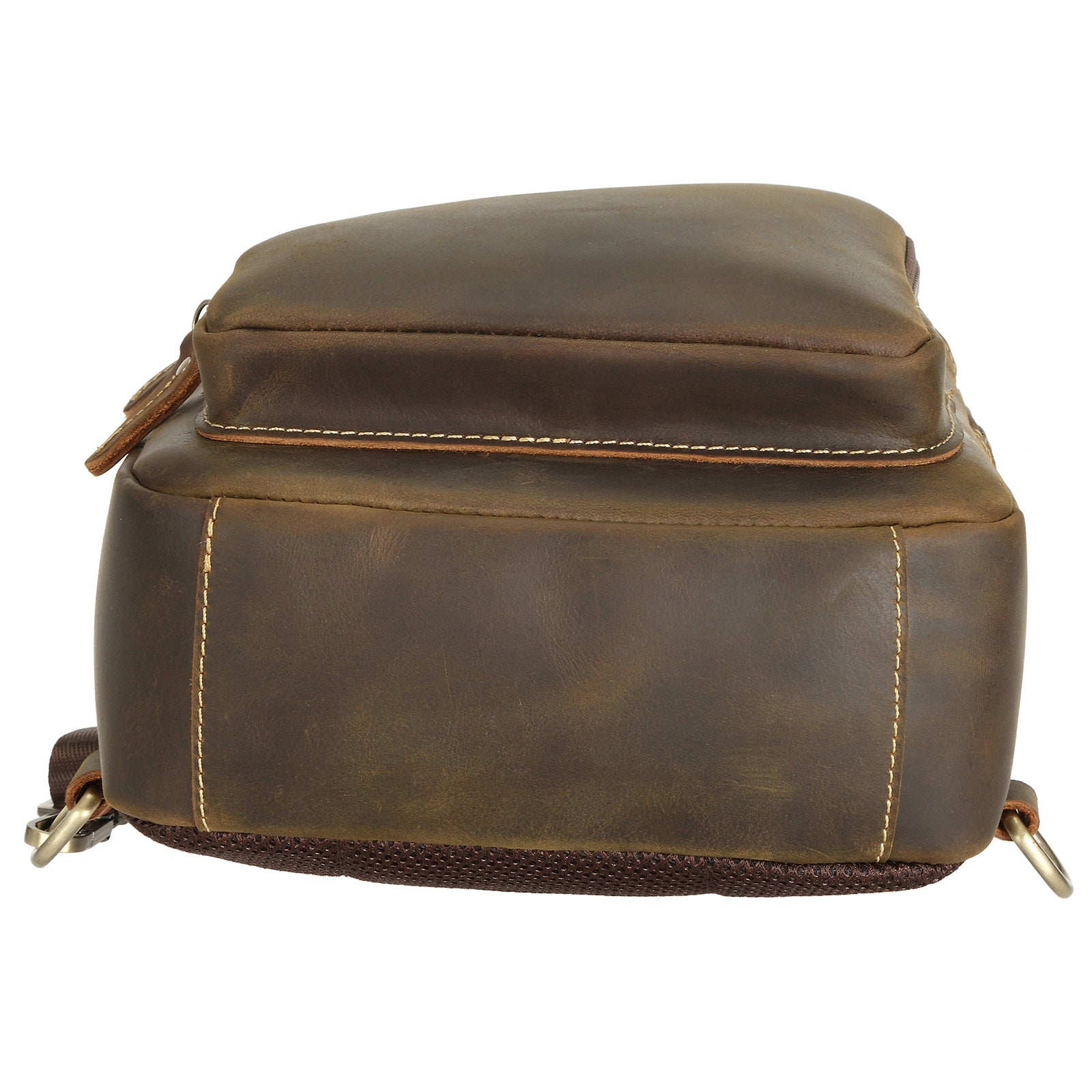Full Grain Cowhide Leather Vintage Sling Chest Shoulder Bag (Bottom)