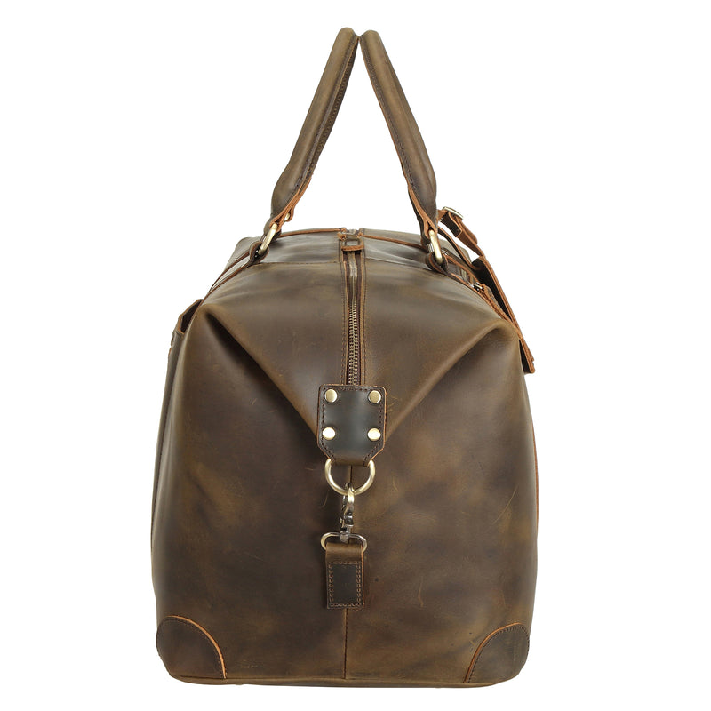 22" Full Grain Leather Travel Bag 42L Weekender Overnight Carry on Bag (Profile)