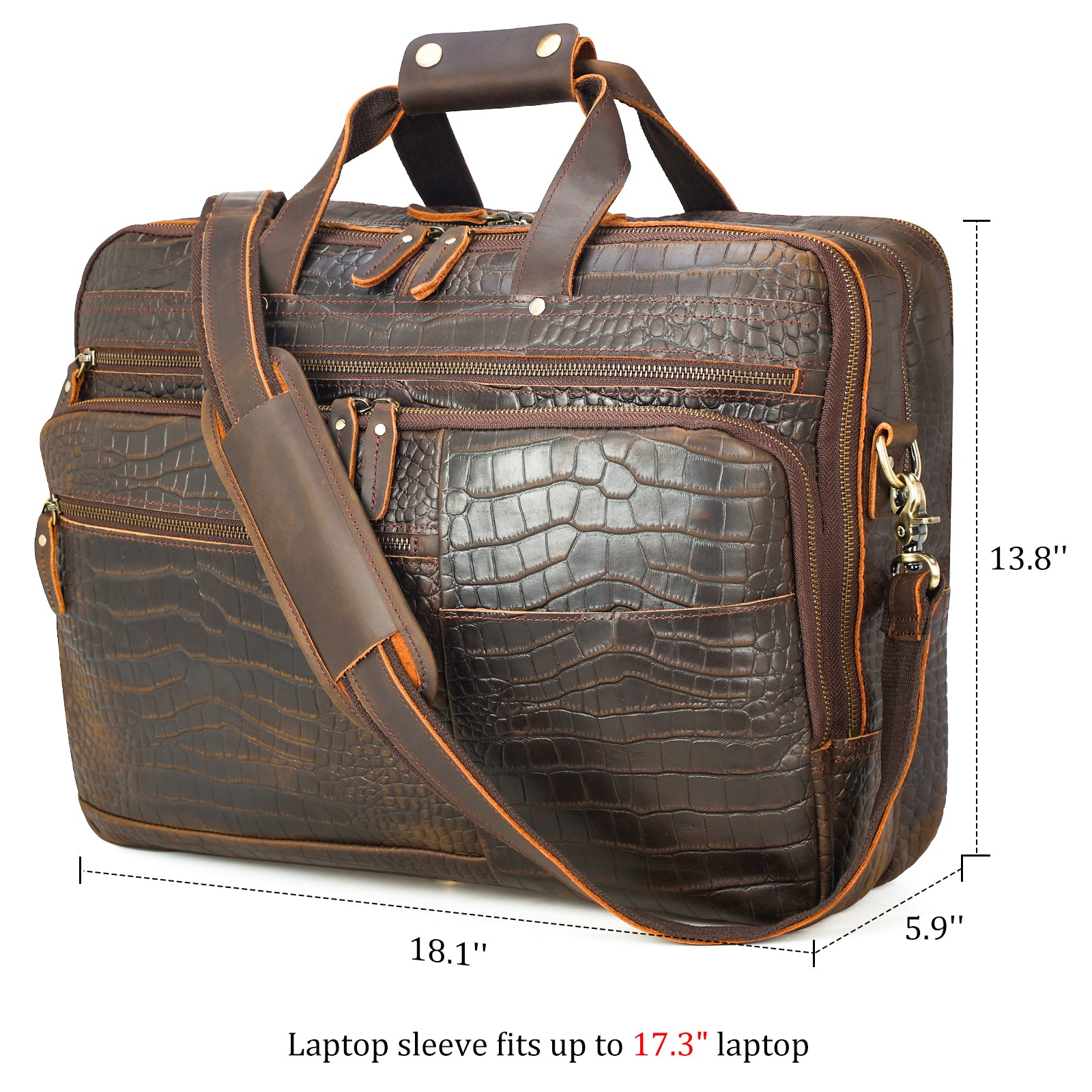 Crocodile Pattern Cowhide Leather Briefcase For Men (Dimension)
