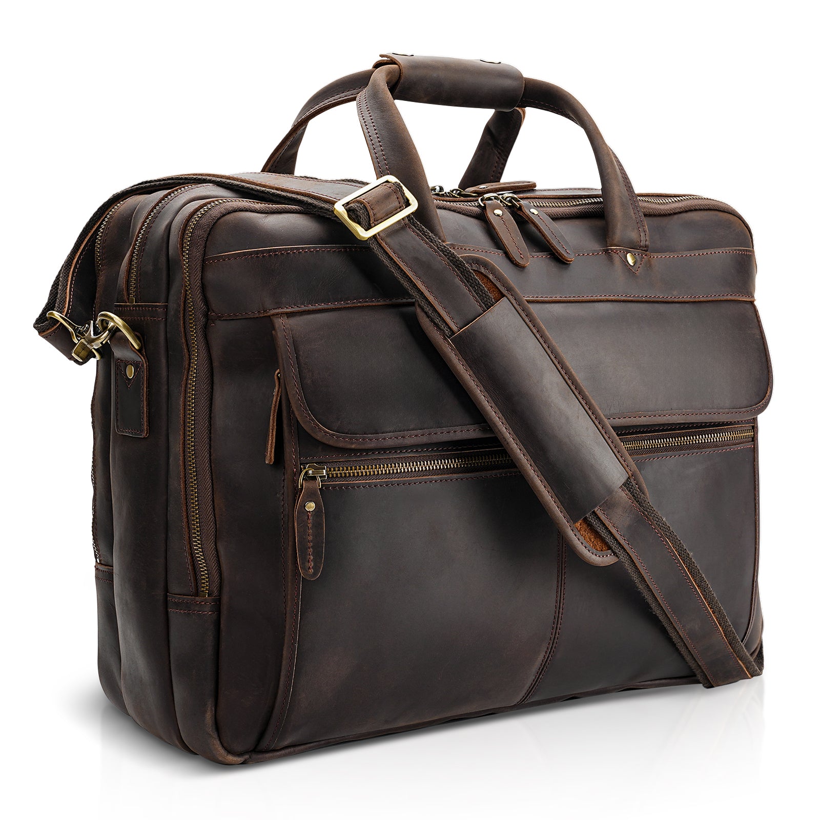 Full Grain Leather Laptop Briefcase for Men vintage business work bag