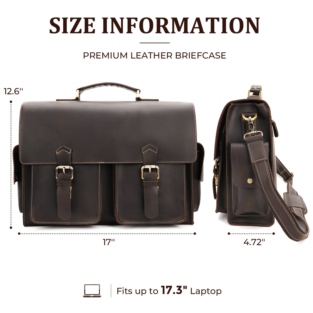 Leather Laptop Briefcase fits 17.3 inch laptop large capacity