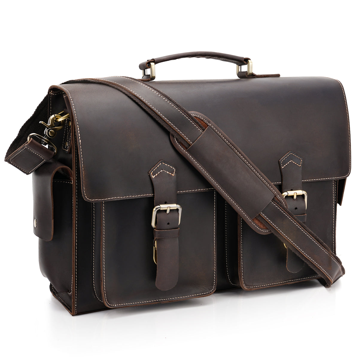 Full Grain Leather Laptop Briefcase for Men vintage business bag