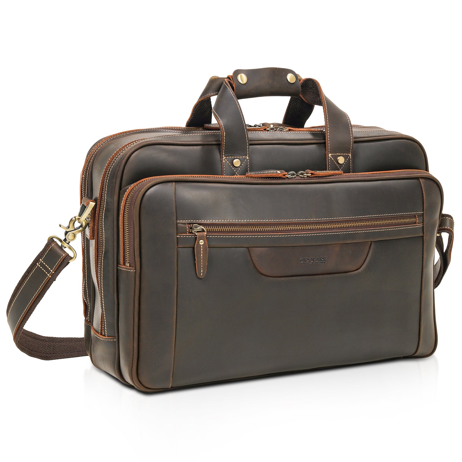 Full Grain Leather Briefcase for Men Laptop Bag with Adjustable Shoulder Strap