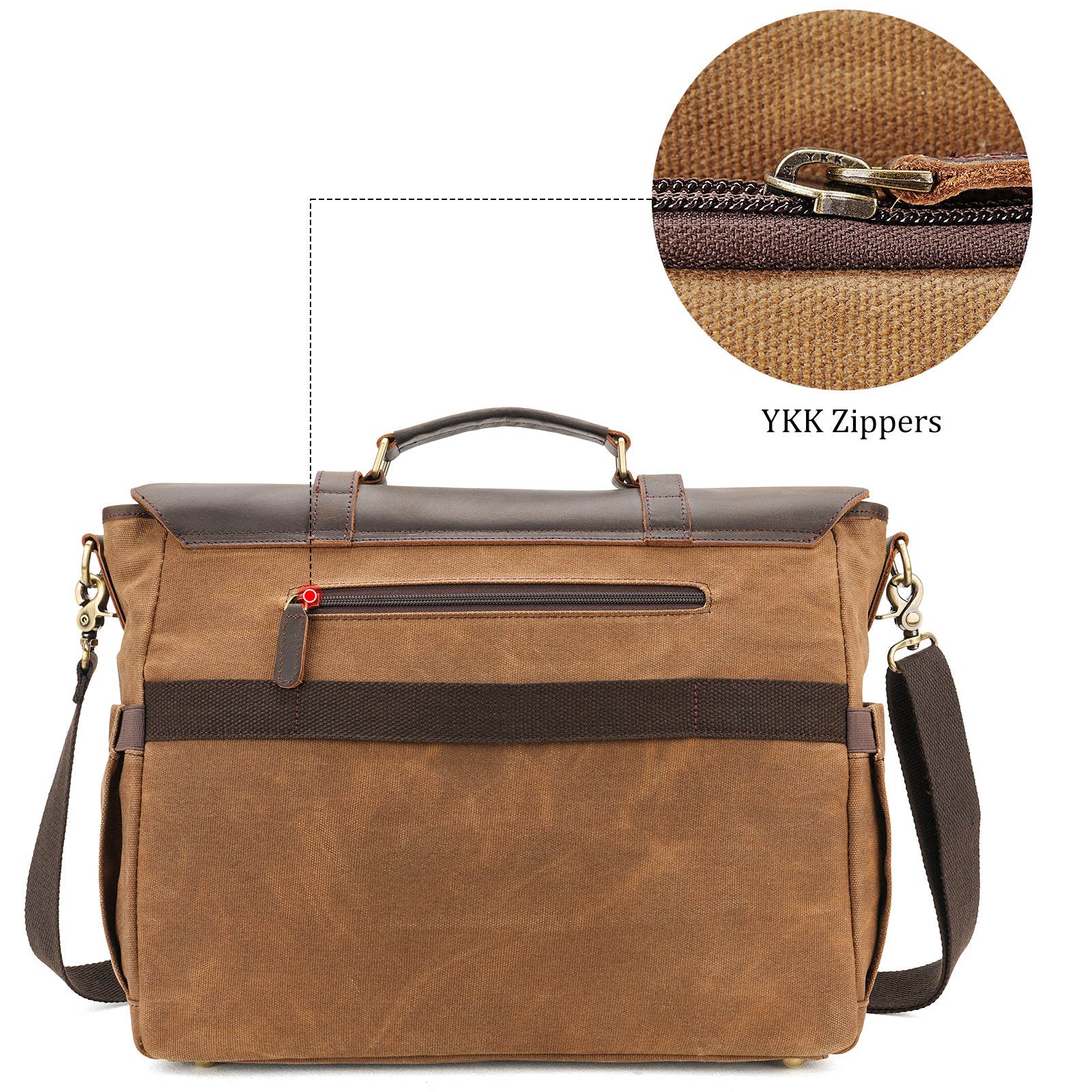 back zipper pocket YKK hardware durable leather canvas bag