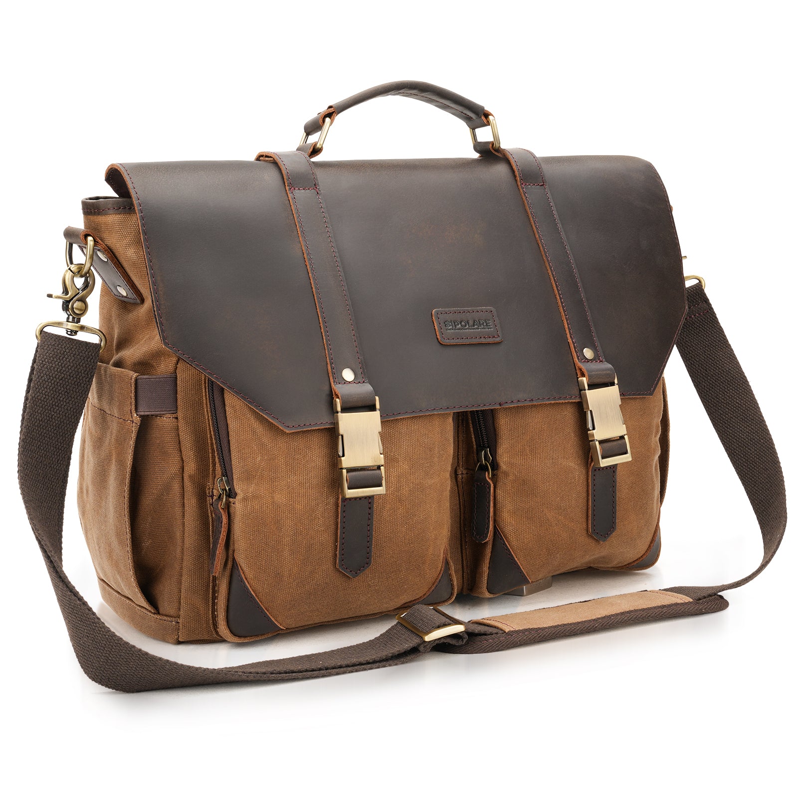 POLARE waxed canvas leather messenger bag for men vintage briefcase