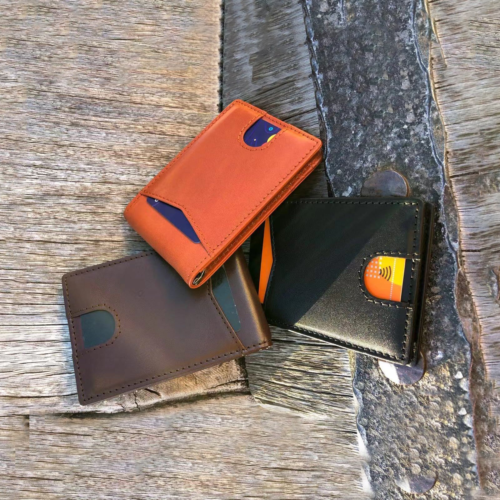 LVCRETIVS Slim Bifold Vegetable Tanned Leather Minimalist Front Pocket Wallets (Scenario Shows)