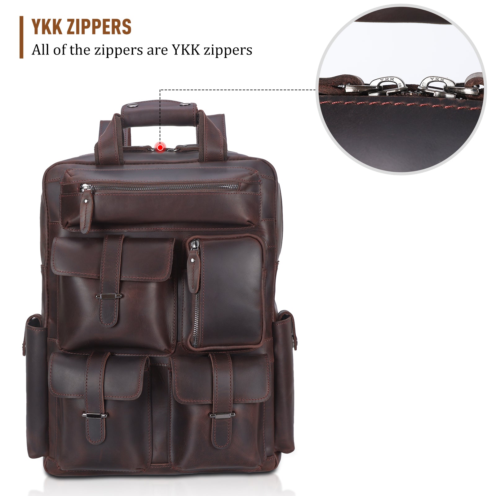 Polare Real Leather Vintage Laptop Backpack Shoulder Bag (YKK Zippers) 