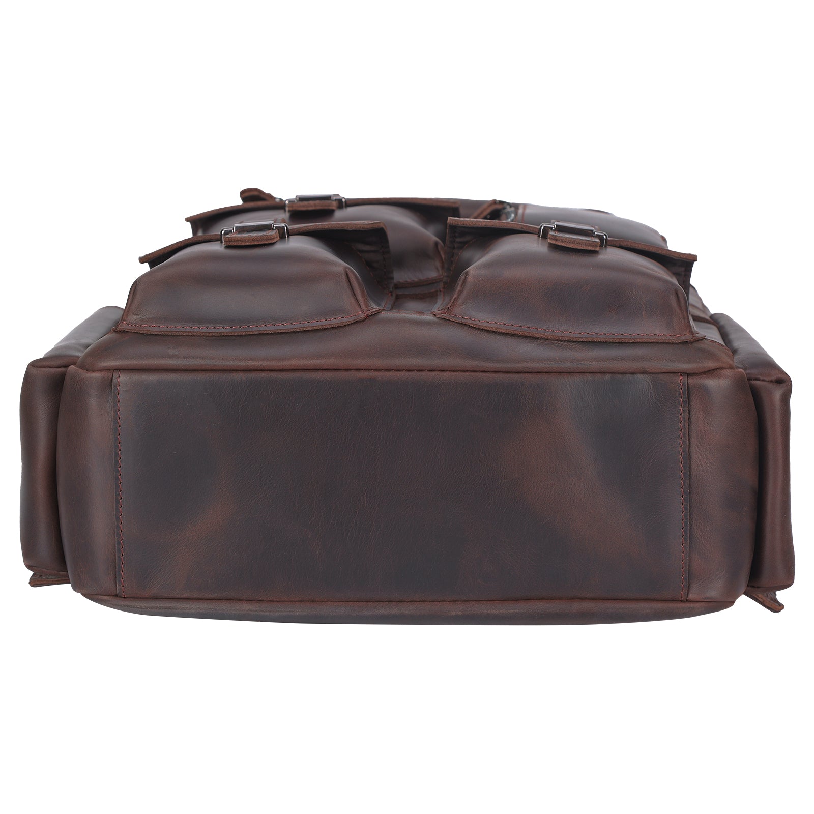 Polare Real Leather Vintage Laptop Backpack Shoulder Bag (Dark Brown, Bottom)