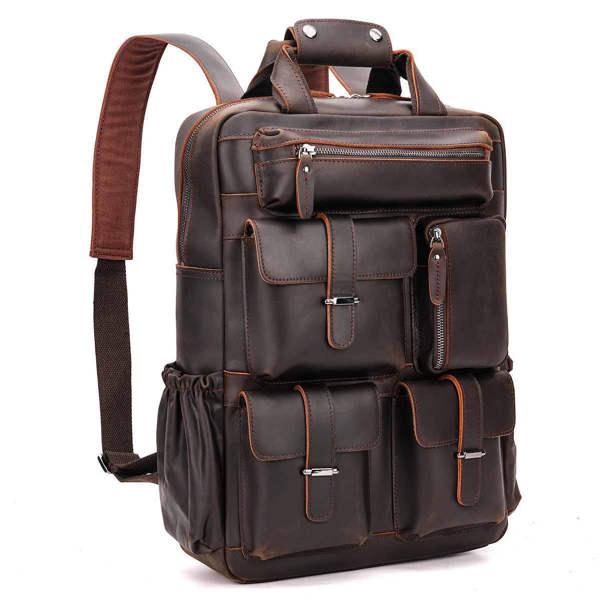 Full Grain Leather Travel Backpack for Men large capacity work backpack
