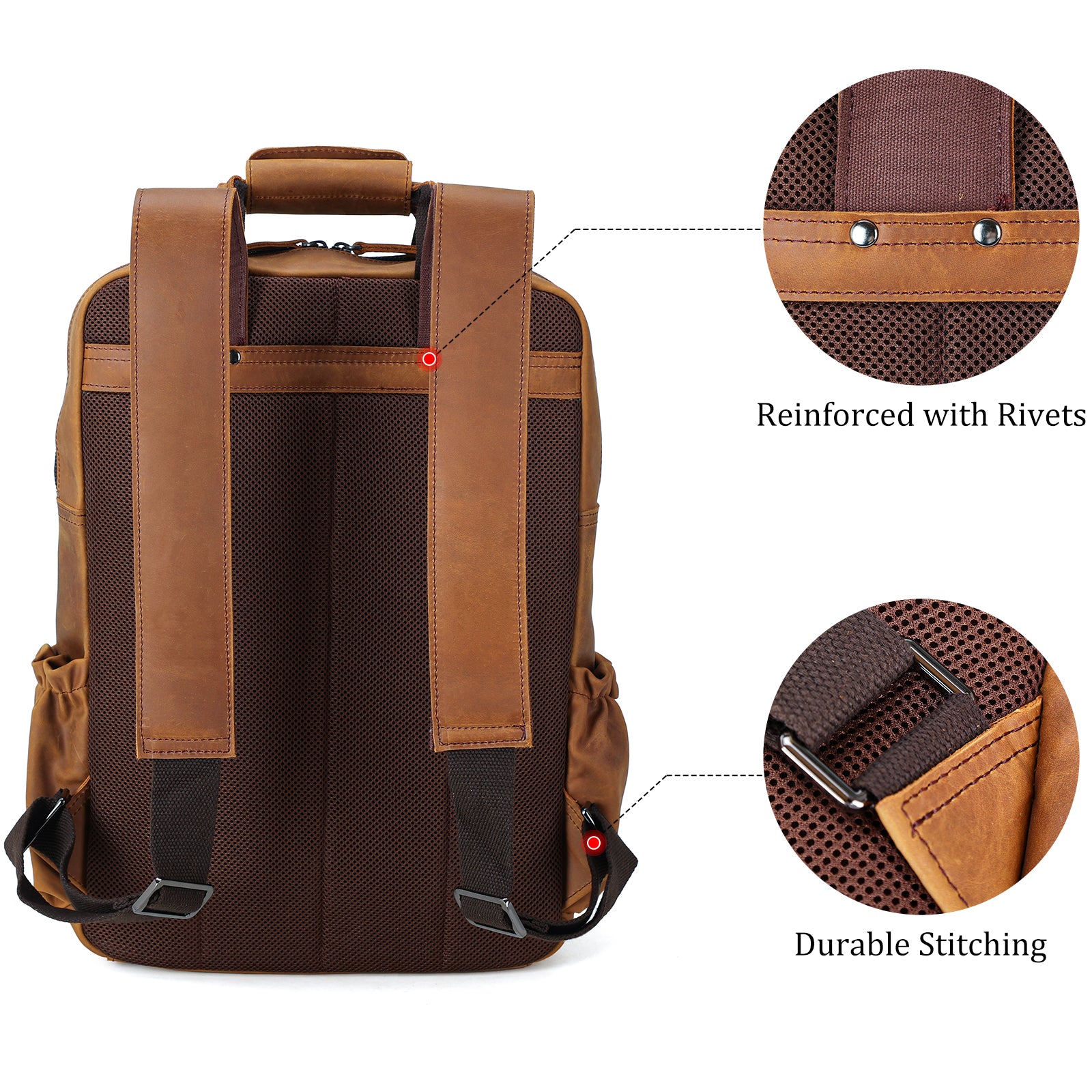 Polare Cowhide Leather Multiple Laptop Backpack (Light Brown, Back)