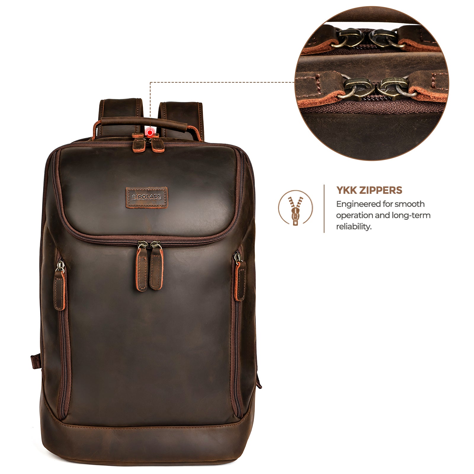 Full Grain Leather Backpack for Men YKK zippers durable leather craftsmanship