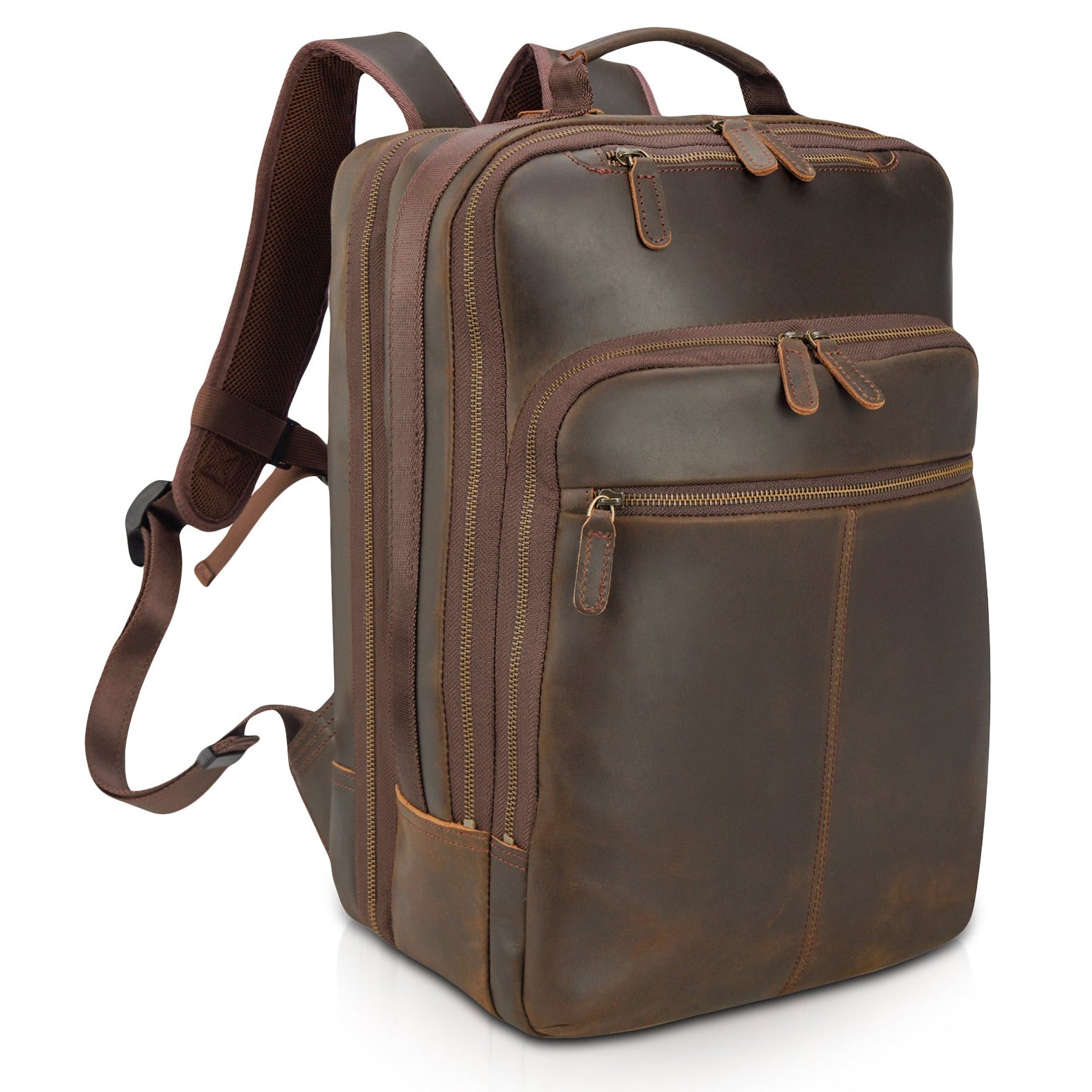Full Grain Leather Large Backpack Business Laptop Bag 26L