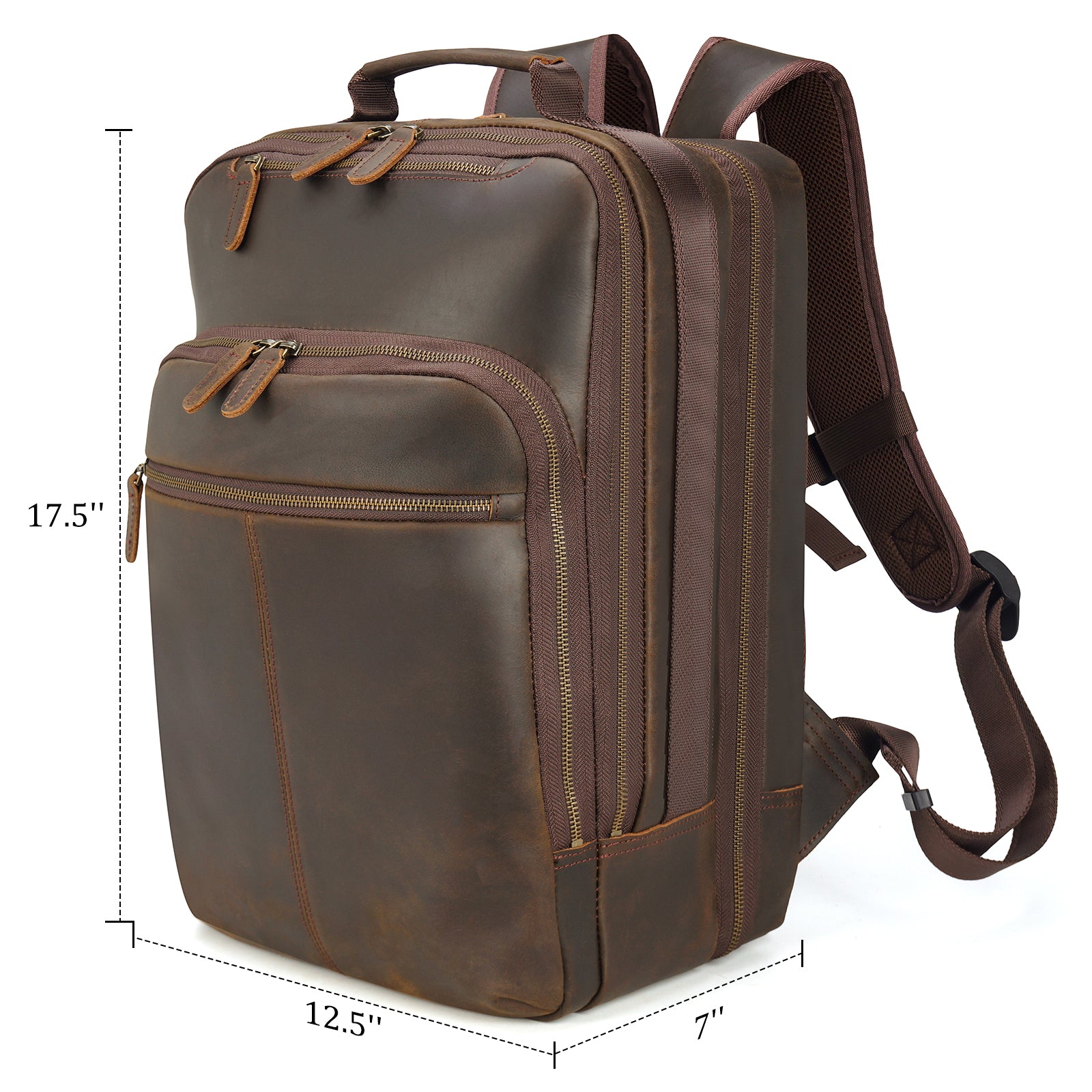 Full Grain Leather Large Backpack Business Laptop Bag 26L (Dimension)