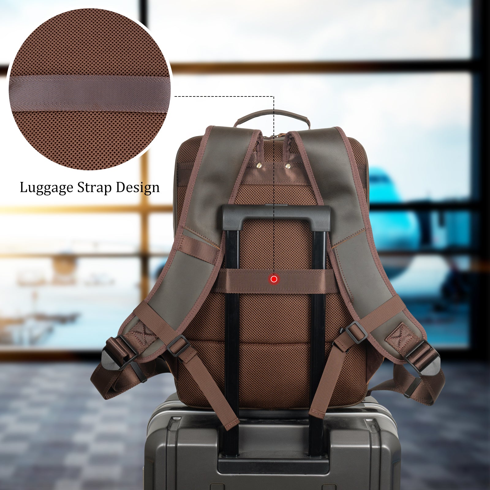 Full Grain Leather Large Backpack Business Laptop Bag 26L (Back)