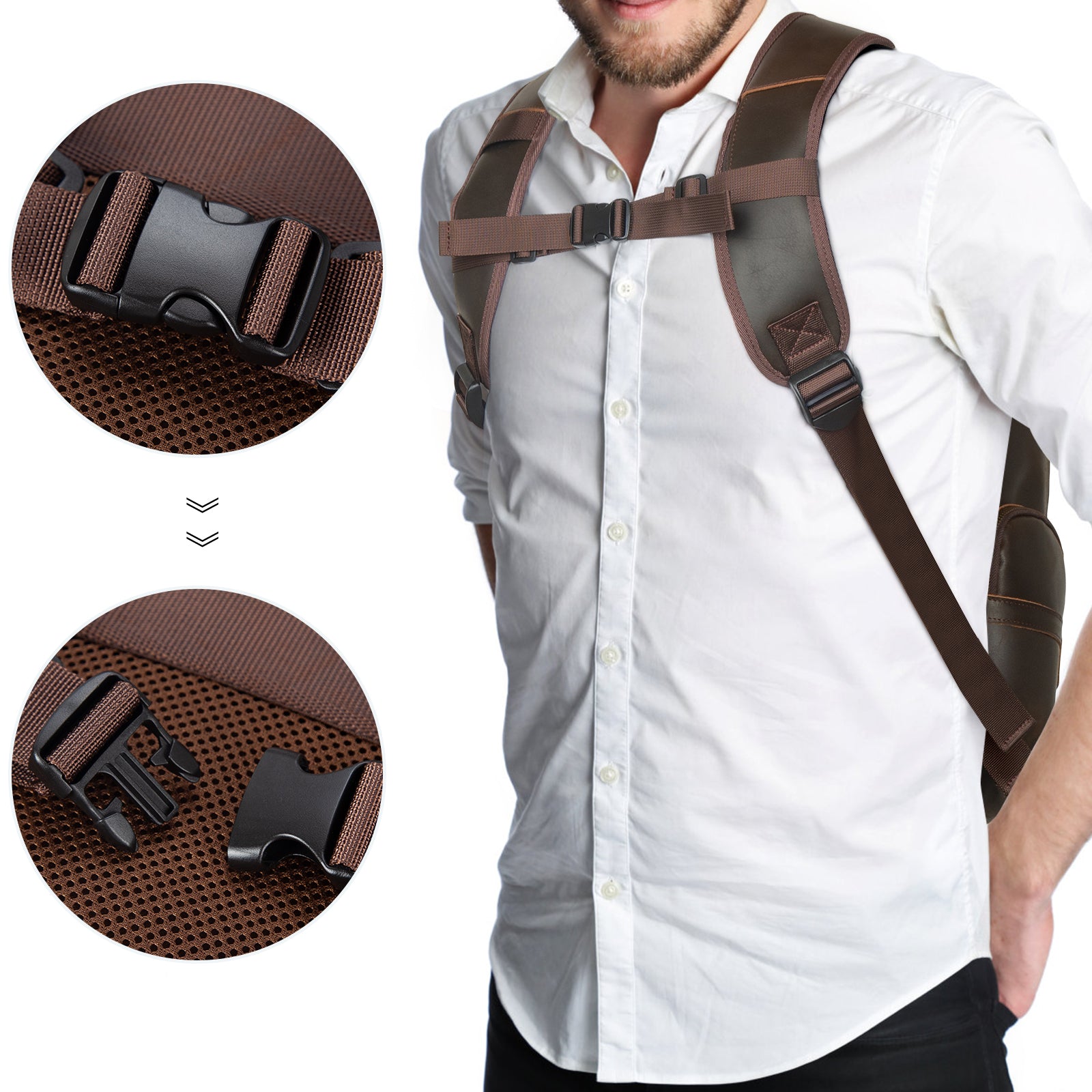 Full Grain Leather 17.3 Inch Laptop Backpack Large Travel Rucksack 29L (< adjustable chest strap)