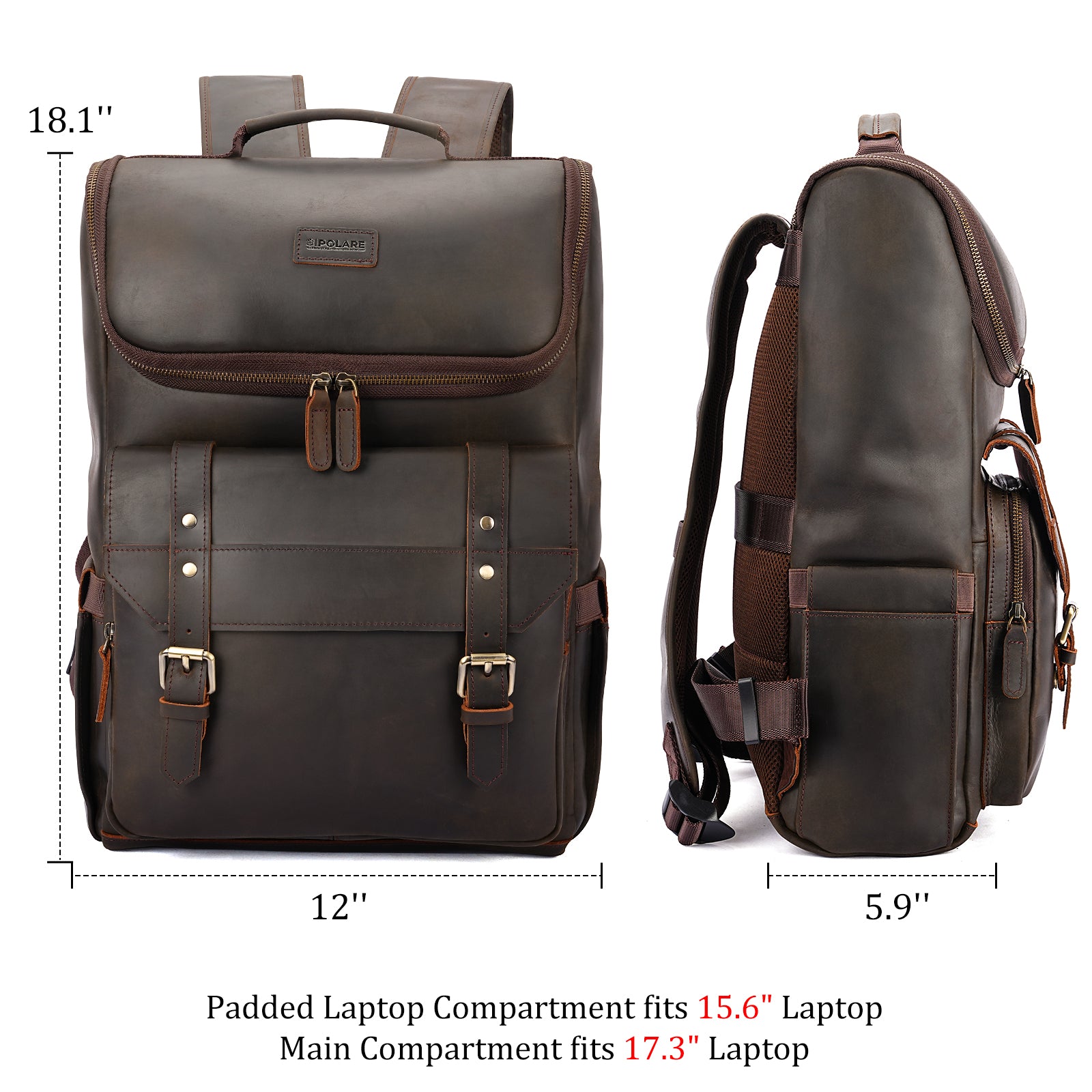 Polare Full Grain Leather Laptop Backpack Day Pack Business Overnight
