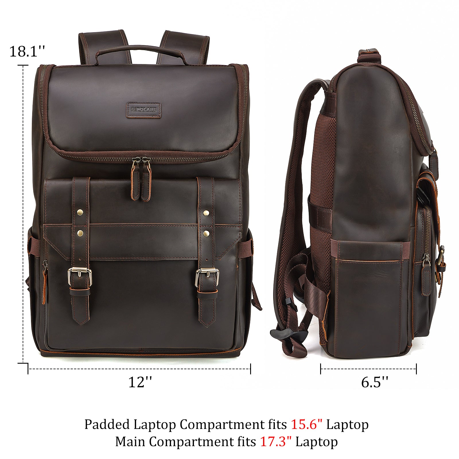 Polare Leather Business Overnight Travel Backpack (Dimension)