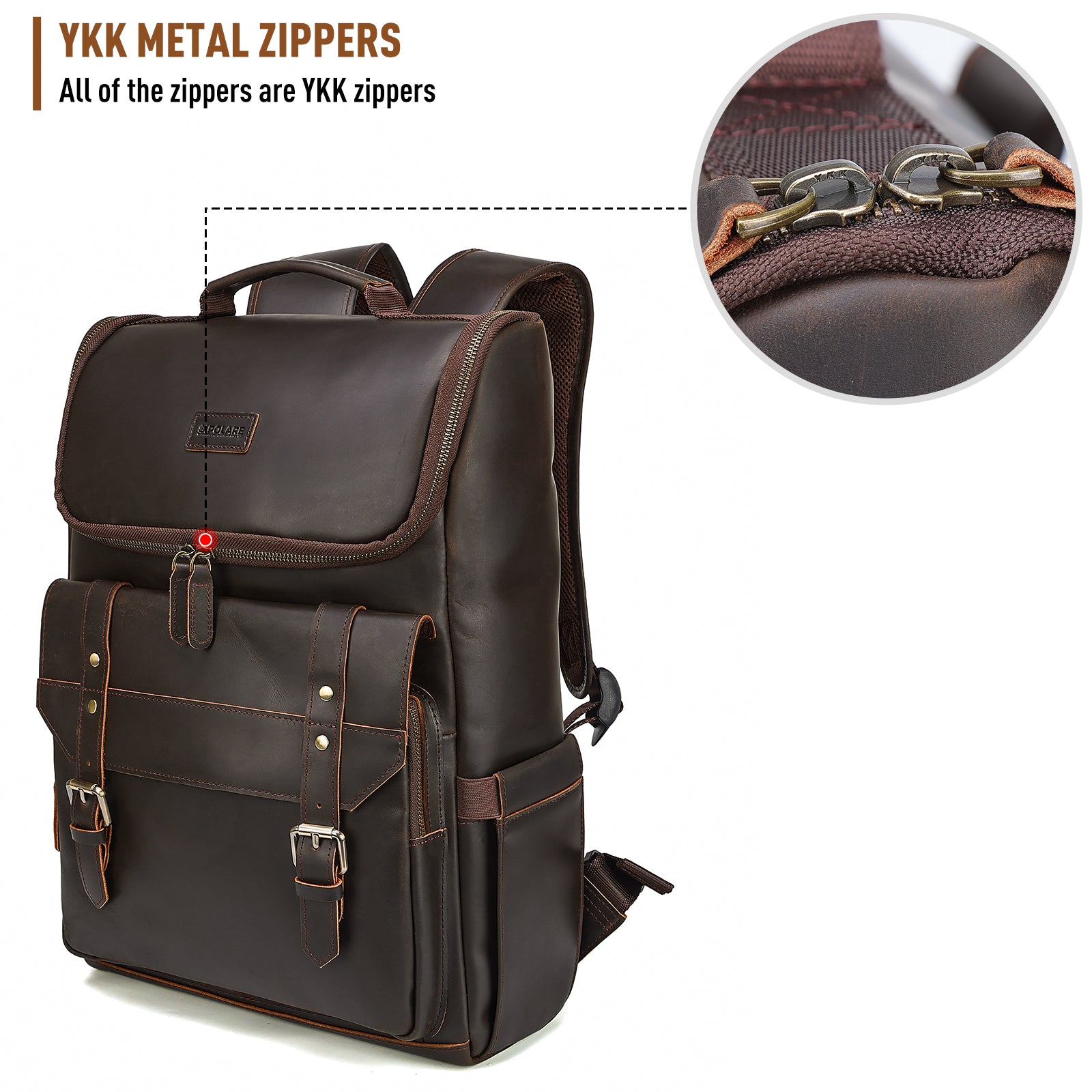 Polare Leather Business Overnight Travel Backpack (YKK Zipper)