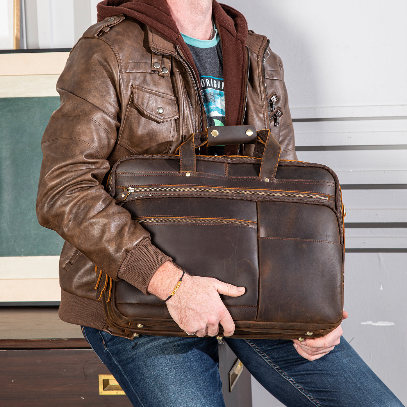 JPDP Men briefcases Leisure Laptop Business Bag Quality PU Formal Work Bags  Large Capacity Handbag Male Handbags A Litchi Brown : : Fashion