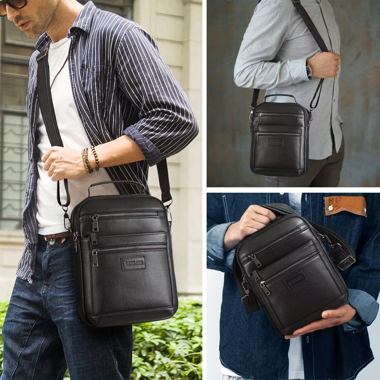 Cowhide  Leather Chest Shoulder Bag Casual Waterproof Handbag (Model Display)