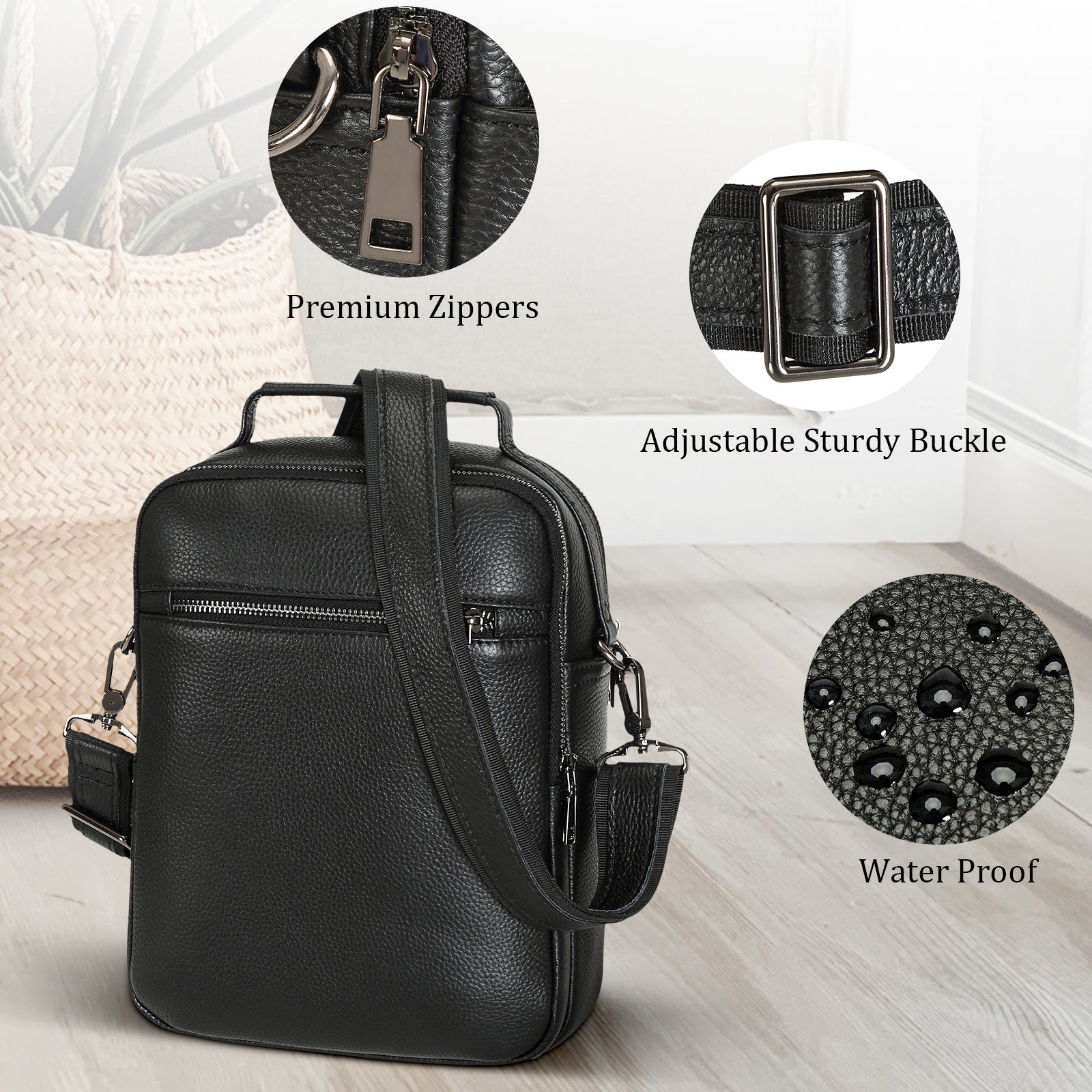 Cowhide  Leather Chest Shoulder Bag Casual Waterproof Handbag (Back)