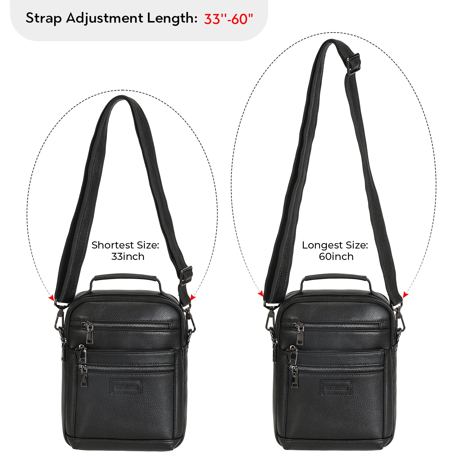 Cowhide Leather Chest Shoulder Bag Casual Waterproof Handbag (Strap Adjustment Length)