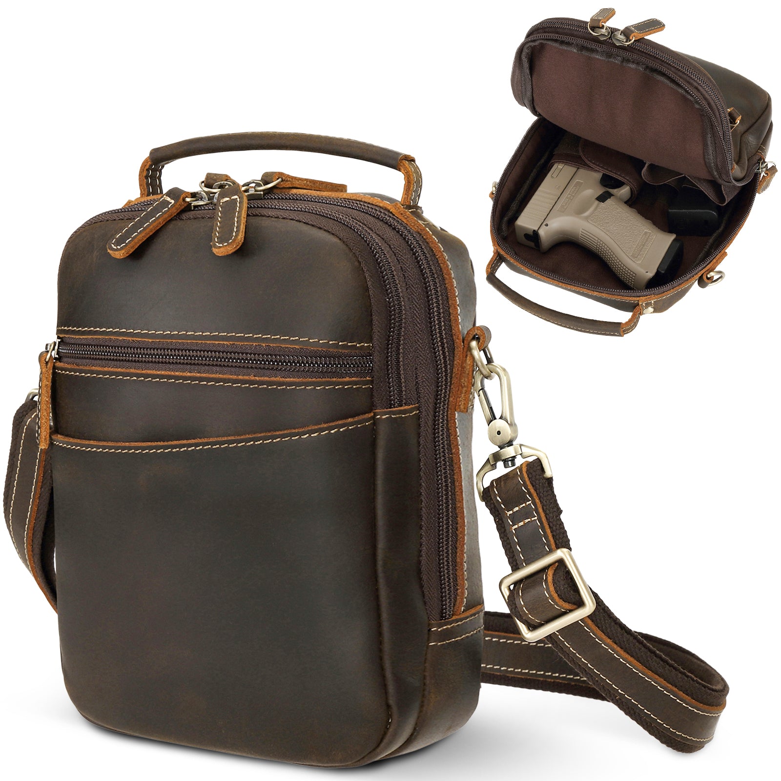 Italian Leather Carry Gun Pouch Pistol Case (Dark Brown)