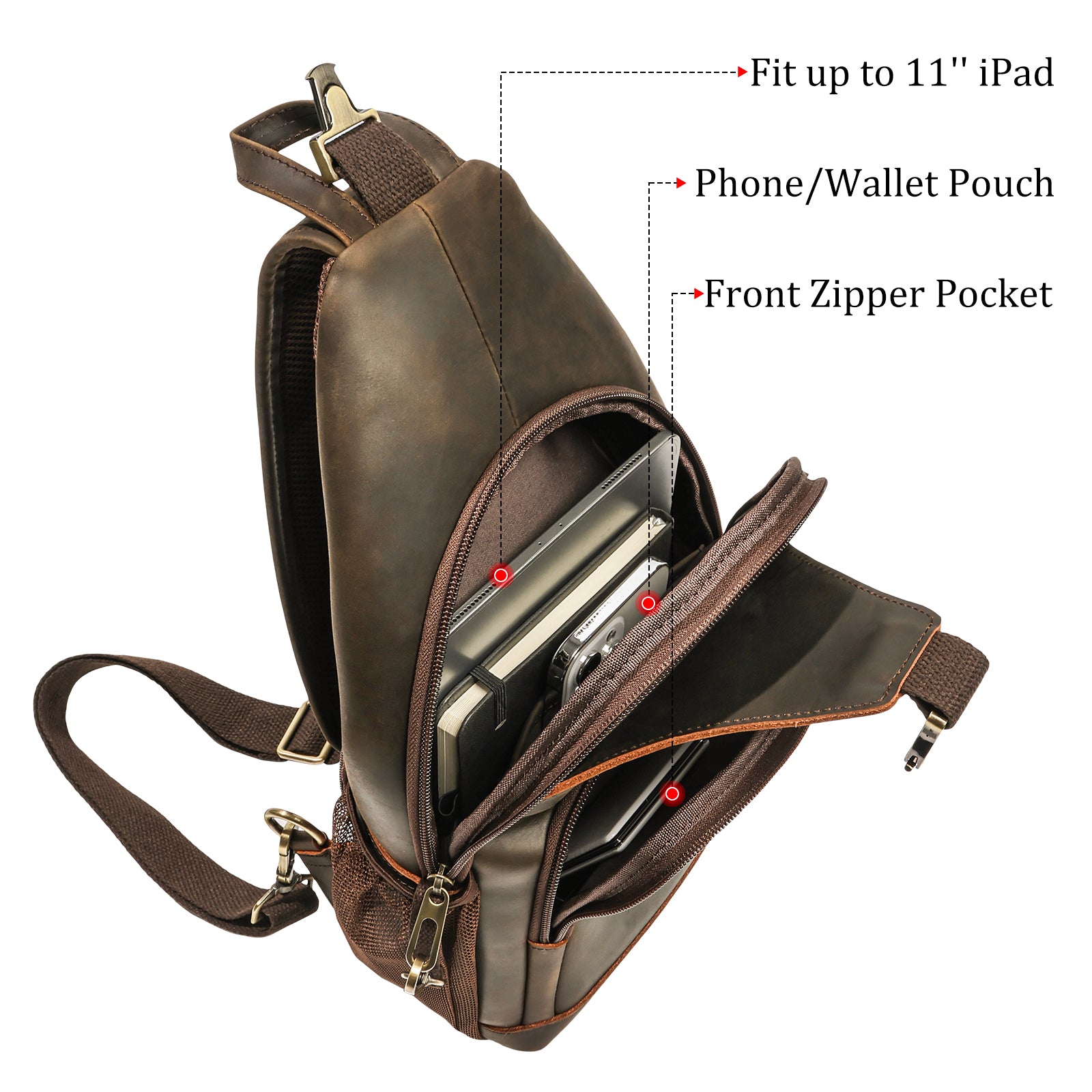 Full Grain Cowhide Anti Theft Chest Shoulder Bag (Inside)