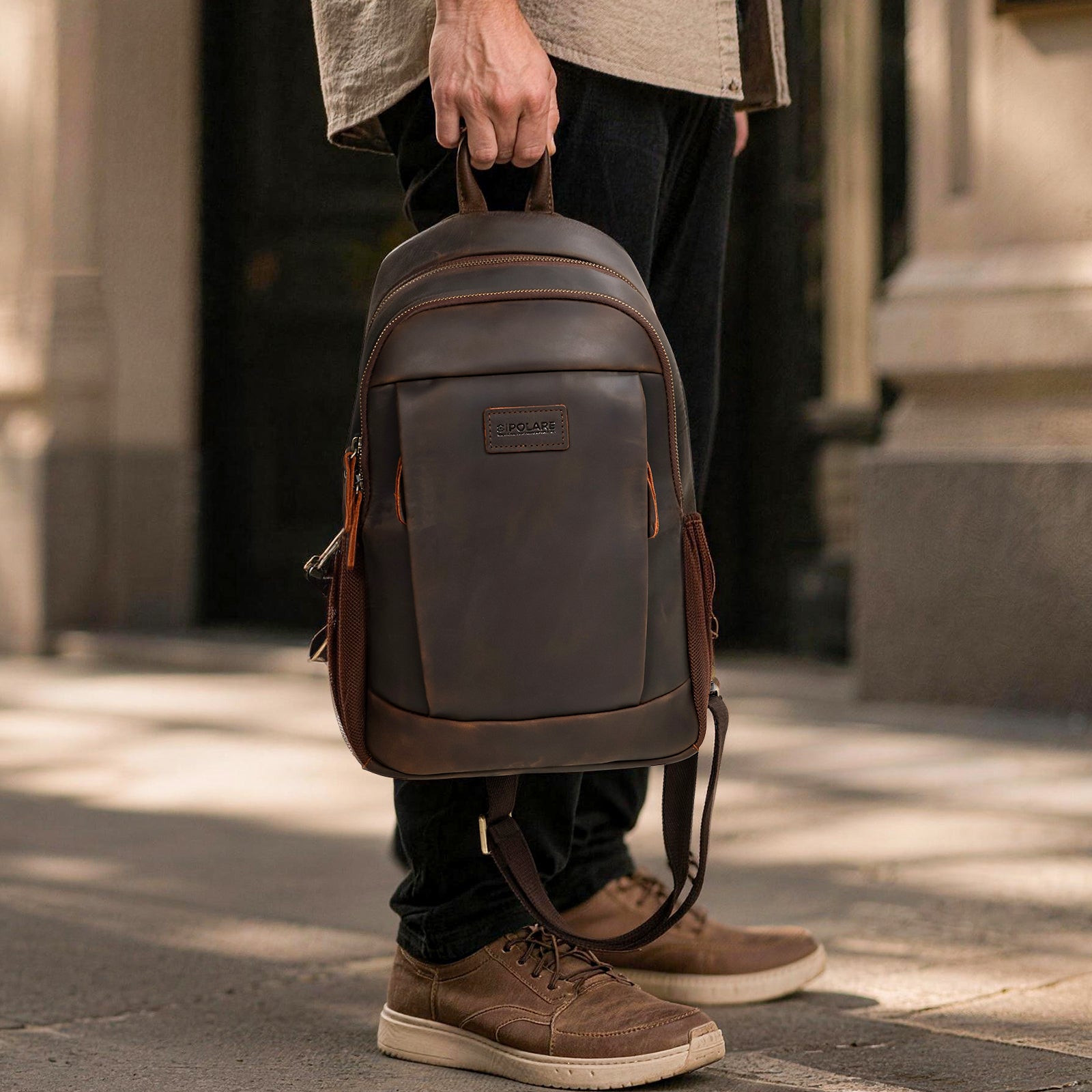 Full Grain Leather Sling Bag for Men outdoor commuting everyday adventure bag