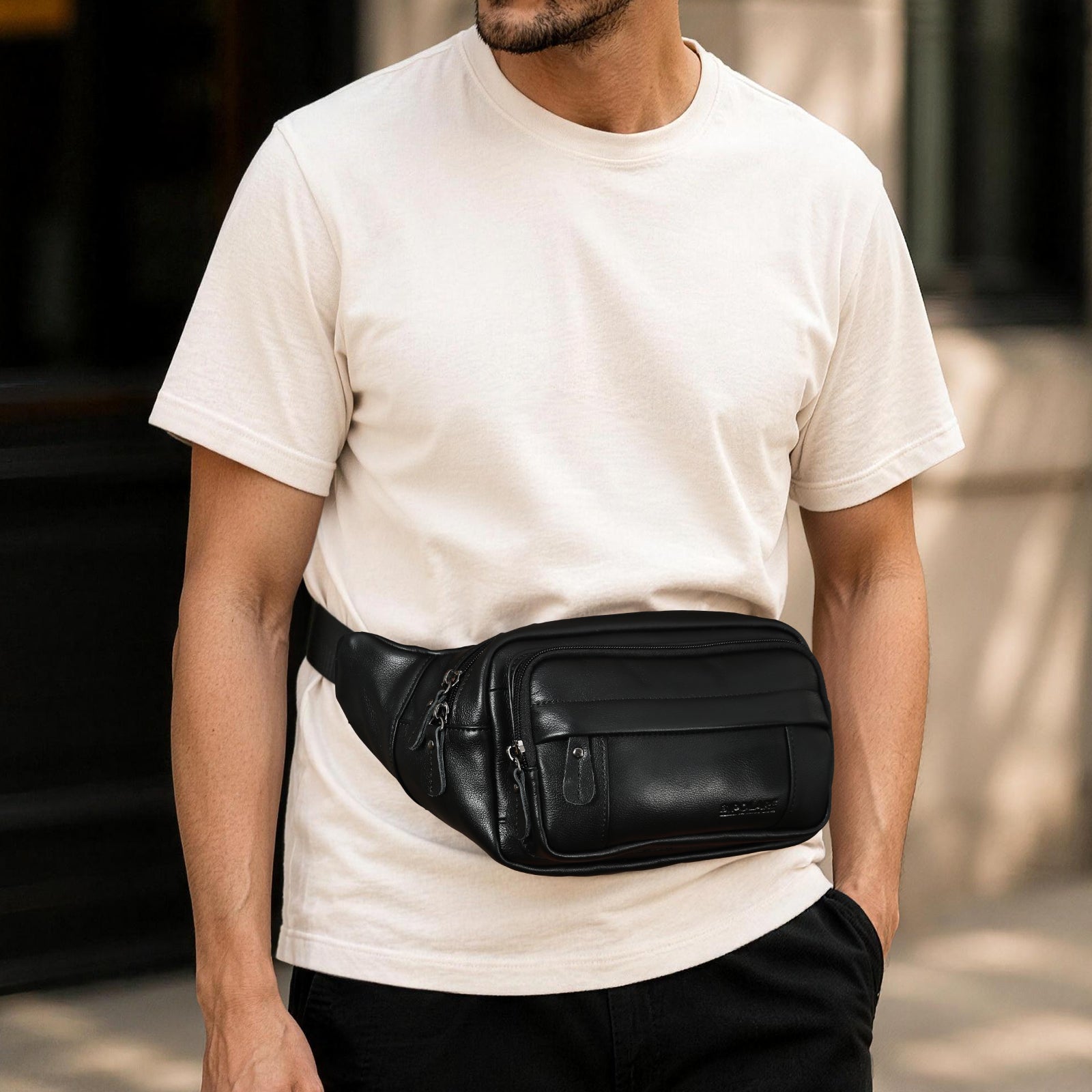 Leather Fanny Pack for Men waist bag everyday travel carry
