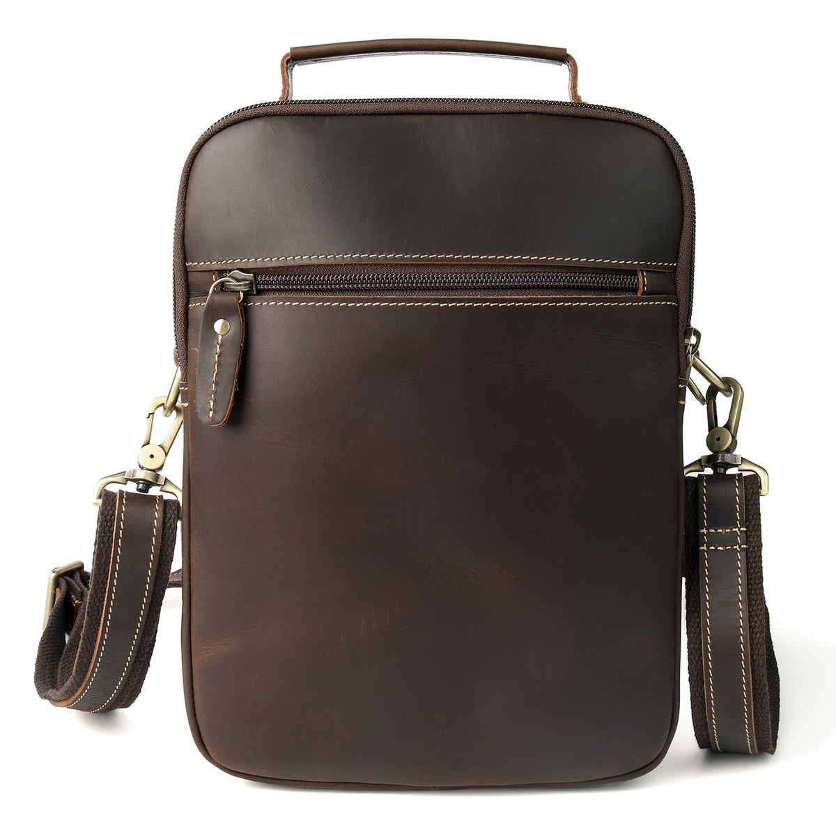 Full Grain Leather Anti-Theft Shoulder Bag for Men, rear view and leather construction