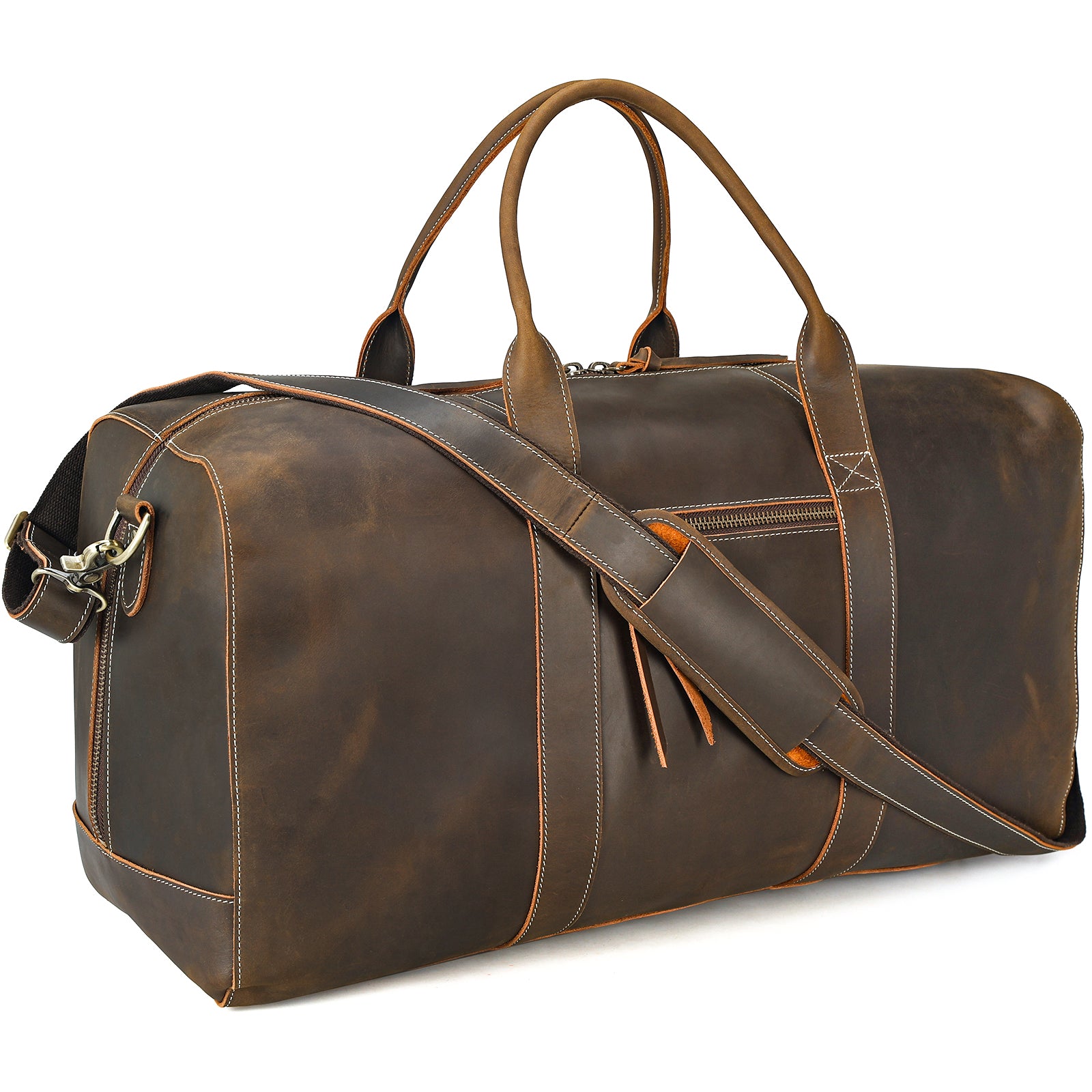 Polare 23.2'' Leather Duffel Bag Overnight Weekender Bag (Brown)