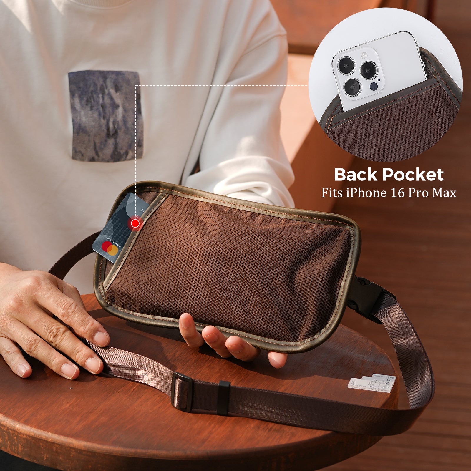 Polare Leather Money Belt Passport Holder Waist Bag (Back)