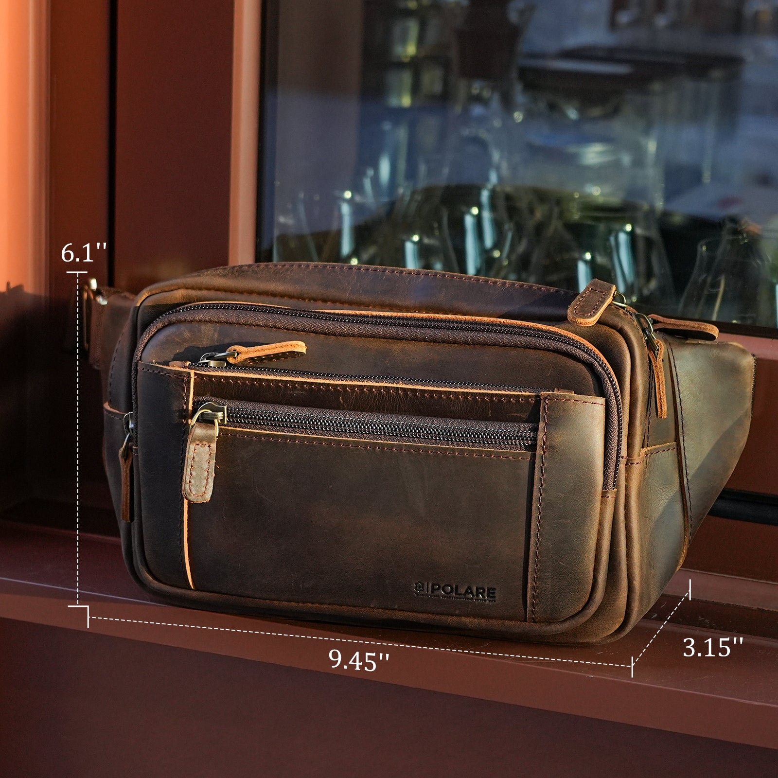 Full Grain Leather Fanny Pack/Waist Belt Bag for Men and Women (Dimension)