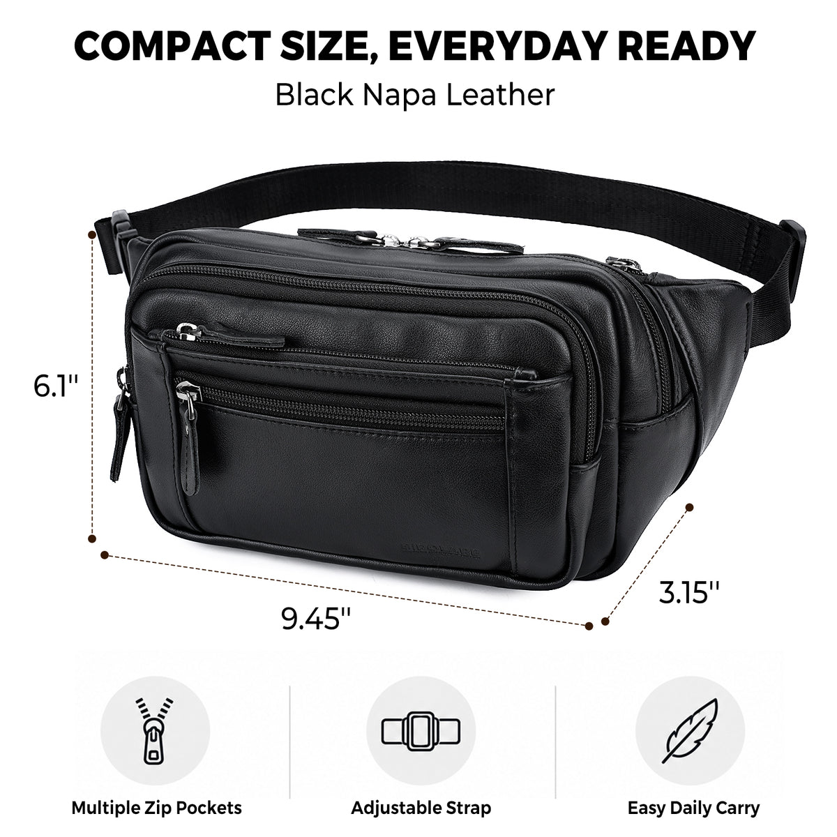 Napa Leather Fanny Pack for Men & Women compact size adjustable strap