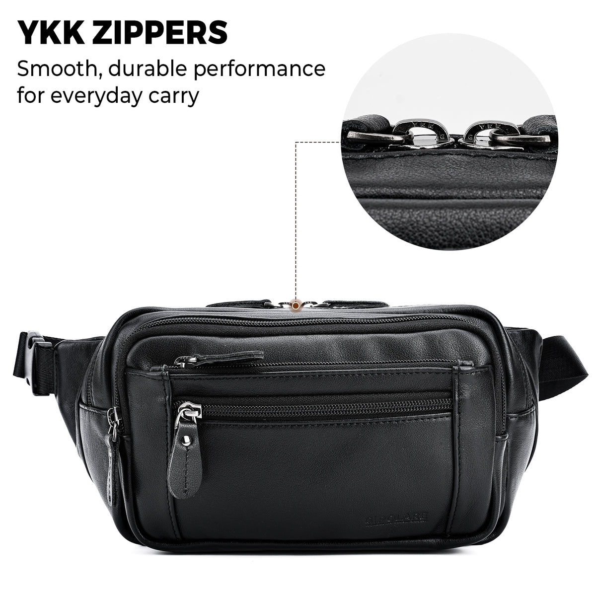Napa Leather Fanny Pack for Men & Women smooth YKK zipper details