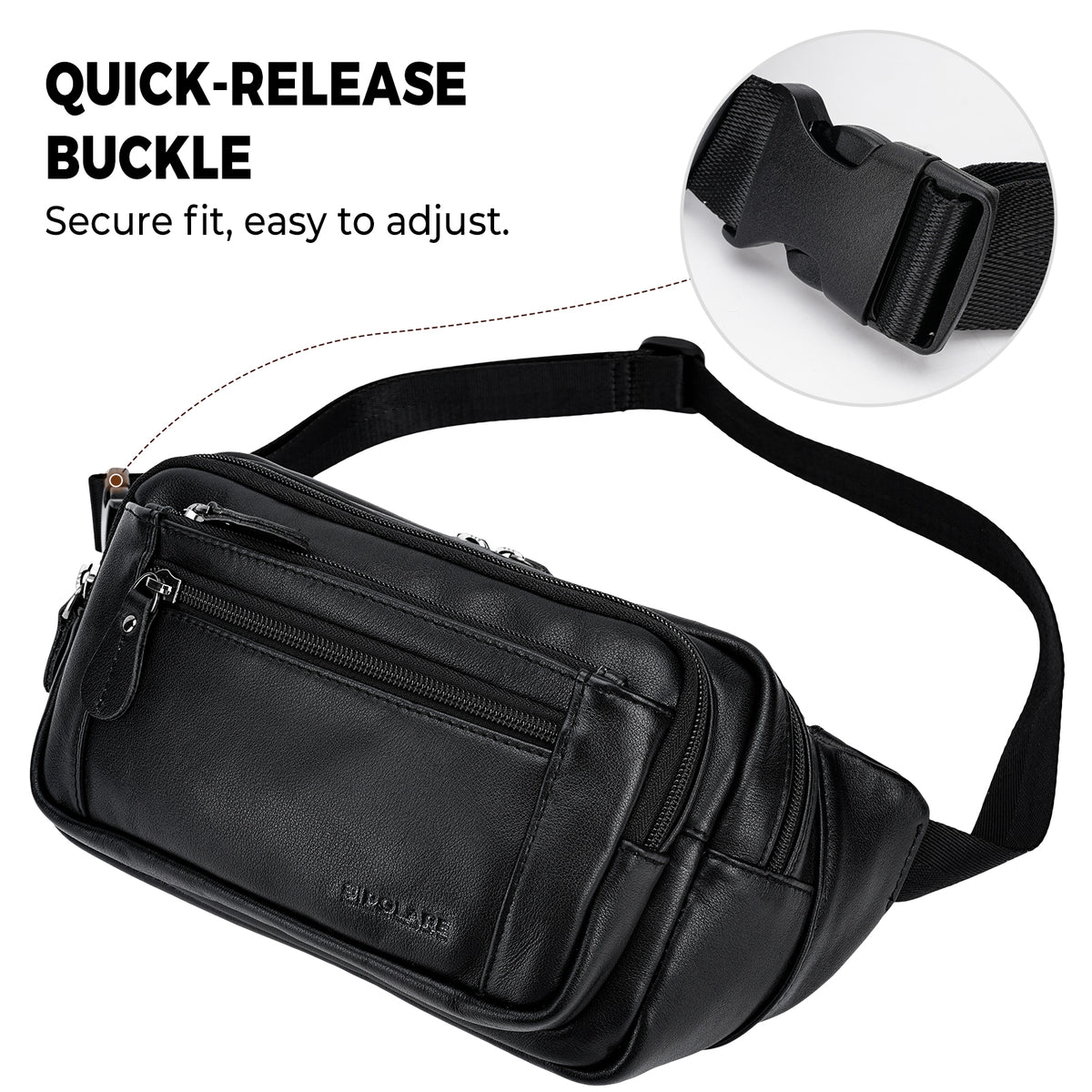 Napa Leather Fanny Pack for Men & Women quick release buckle design