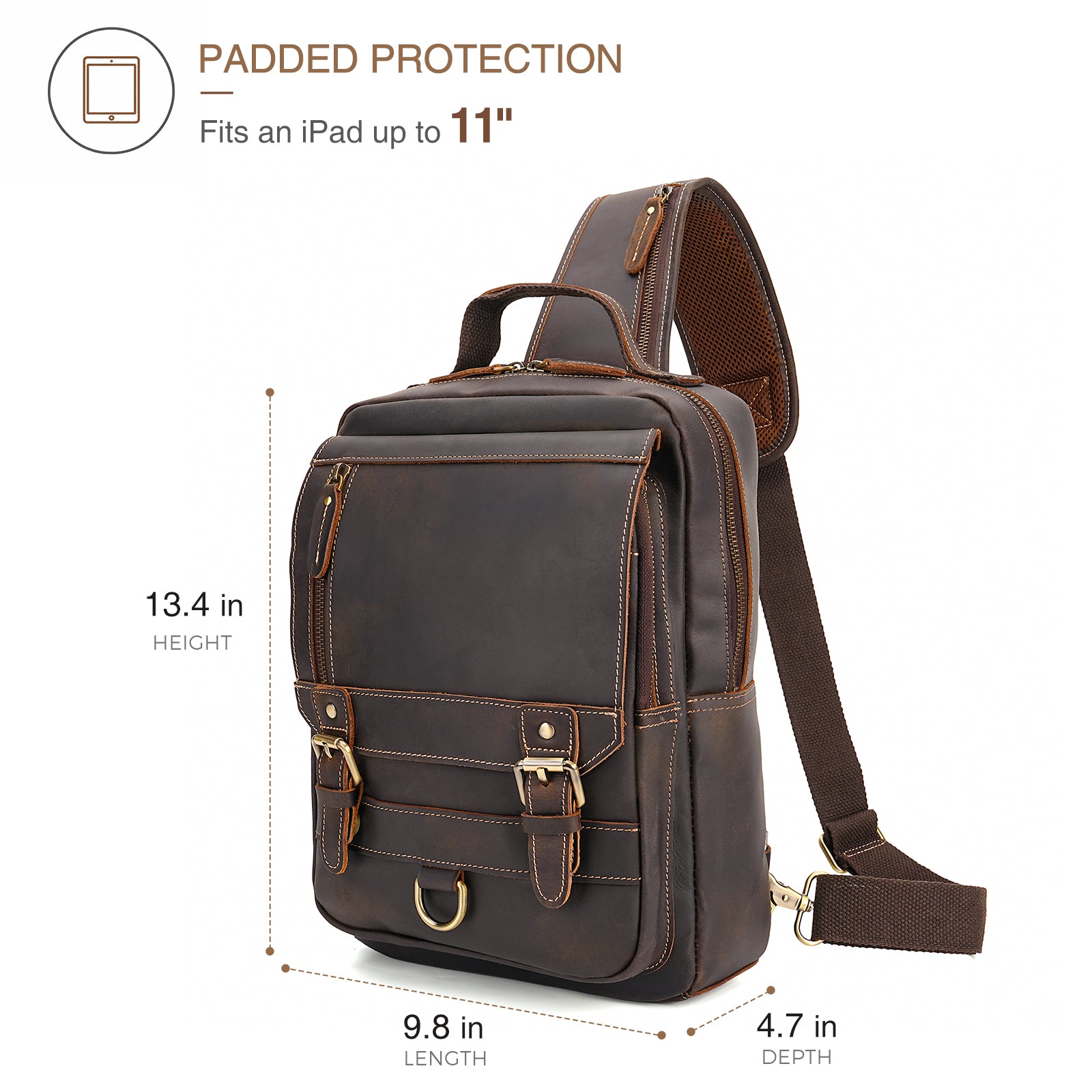backpack or messenger bag for travel Polare Full Grain Leather Shoulder Rucksack Sling Color:Motoroil Red Backpack Urban Convertible Style New-Rebels® BTS 2 with