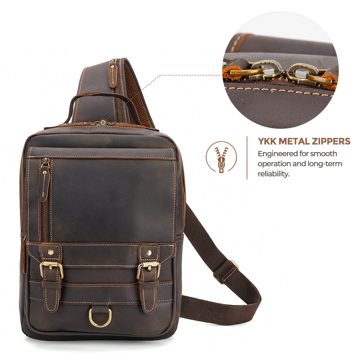 Leather Messenger Sling Bag for Men—YKK Metal Zipper Craftsmanship