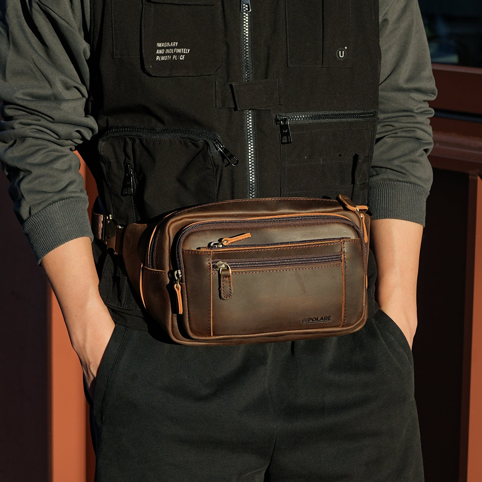 Full Grain Leather Fanny Pack/Waist Belt Bag for Men and Women (Model Display)