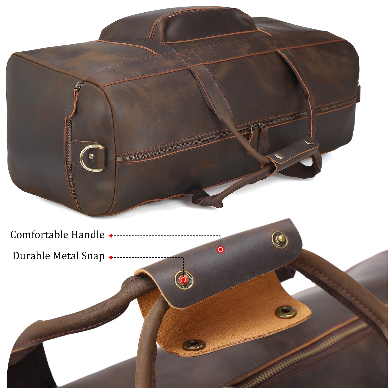 Polare 23'' Full Grain Leather Weekender Duffle Bag (Top)