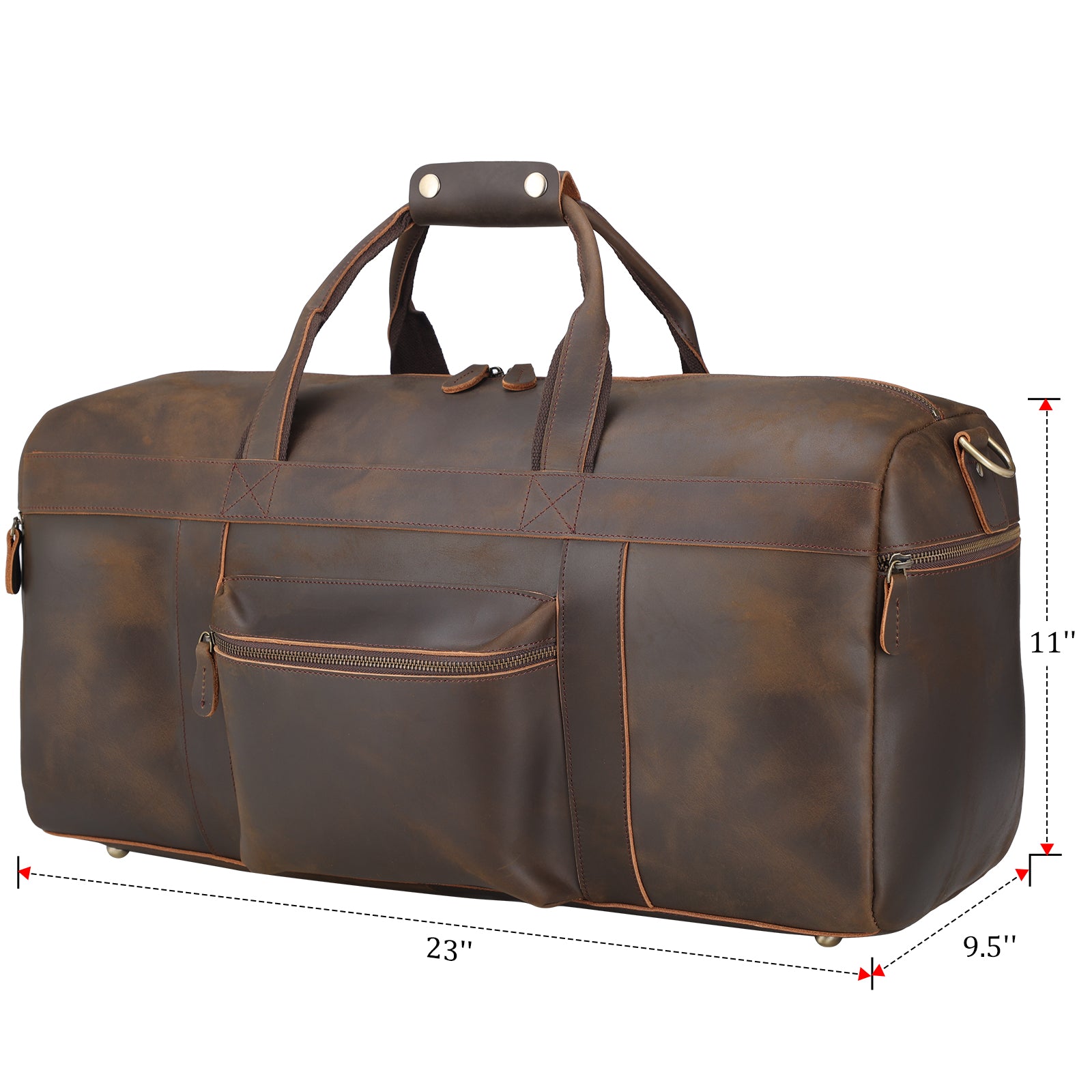 Polare 23'' Full Grain Leather Weekender Duffle Bag (Dimension)