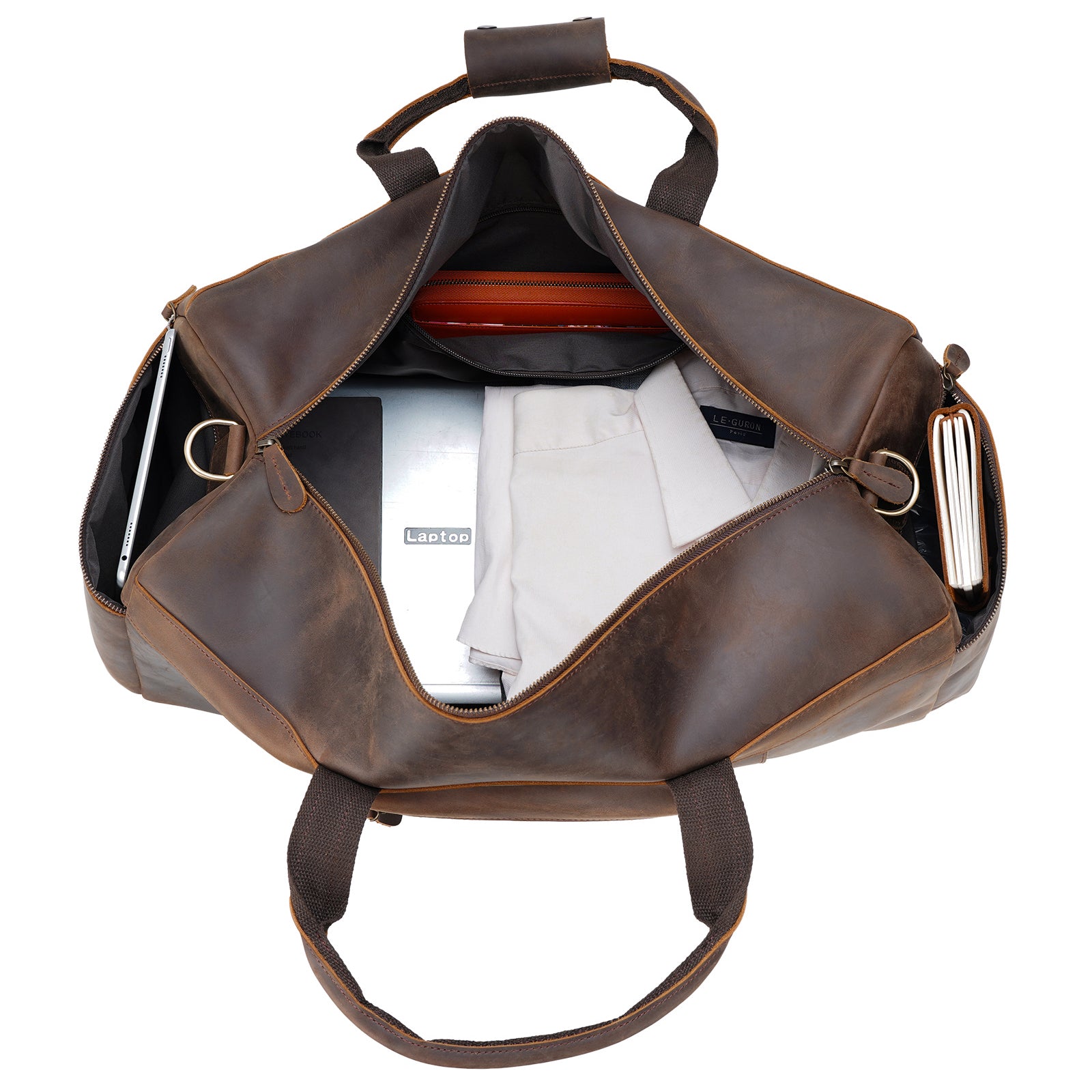 Polare 23'' Full Grain Leather Weekender Duffle Bag (Inside Pocket)