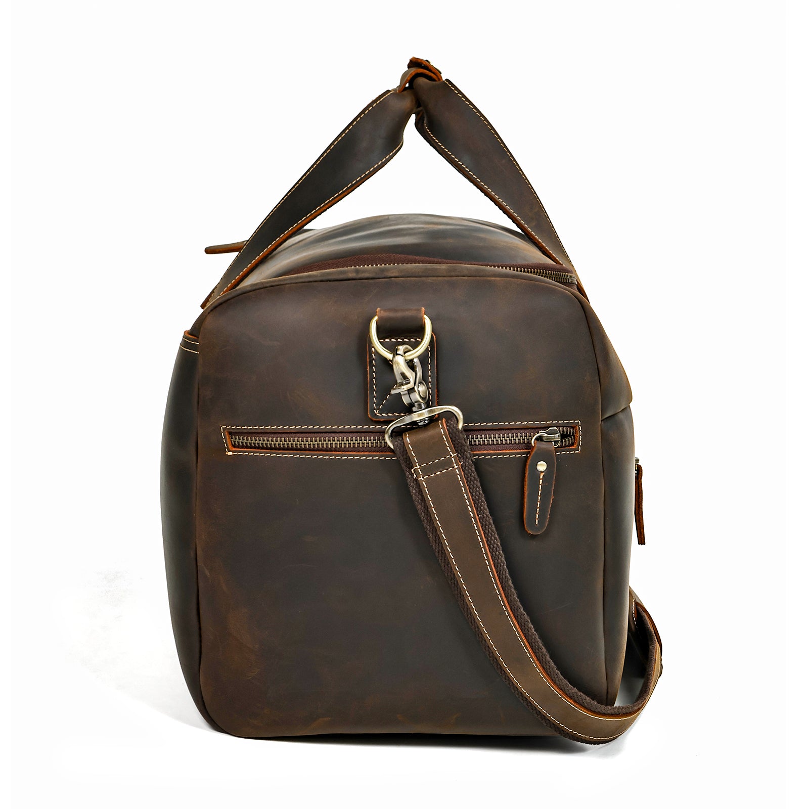 Full Grain Leather Duffel Bag for Men adjustable shoulder strap travel bag