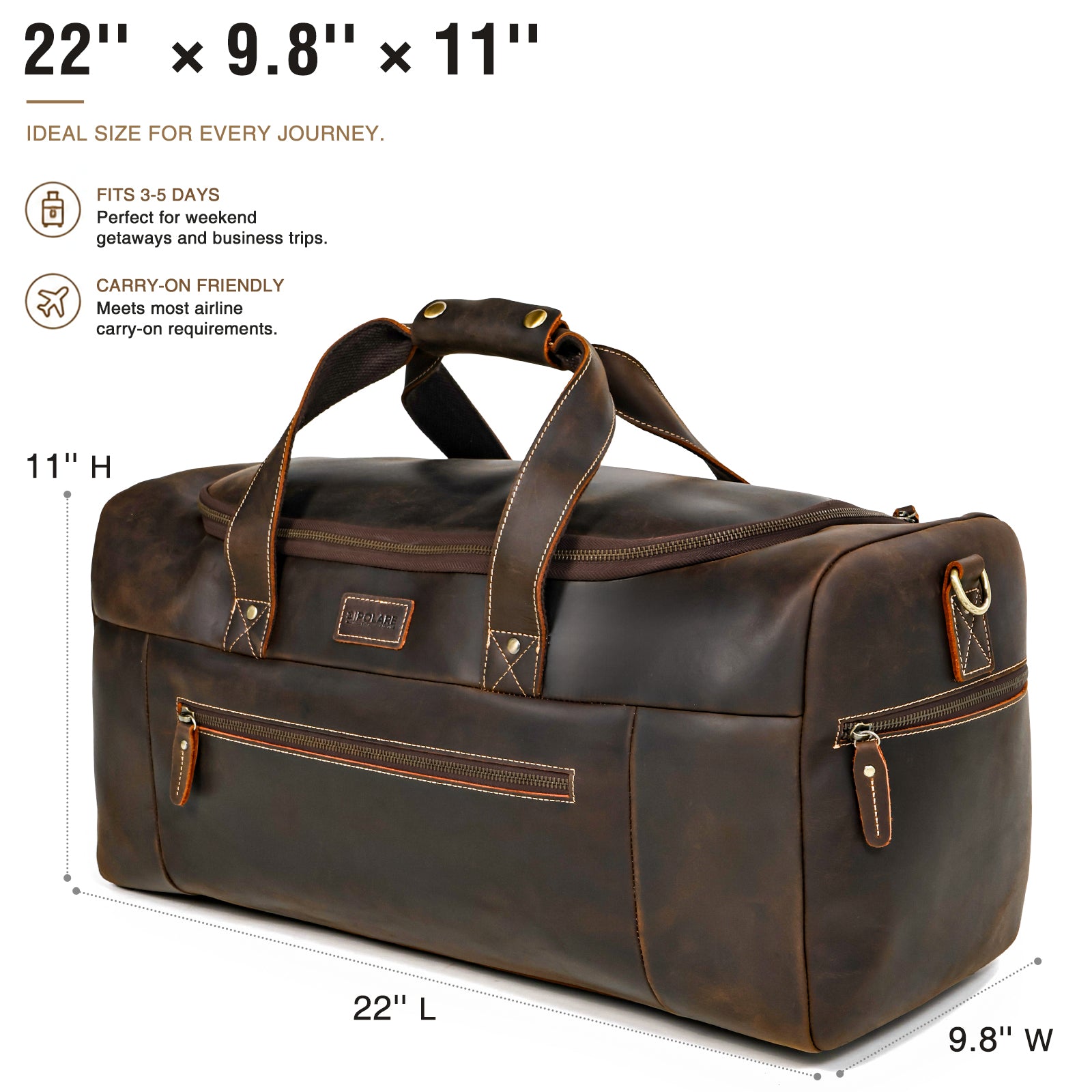 Full Grain Leather Duffel Bag for Men carry on luggage size weekender bag