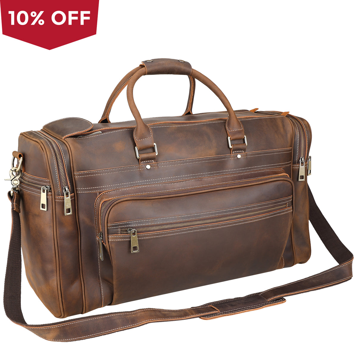 24 inch genuine leather duffel travel overnight weekend leather bag Polare 24